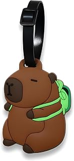 Green Backpack Capybara Luggage Tag for Suitcases, Silicone ID Tag, 1 Pack | Writable contact panel and secure loop for school bags, lunch bags, camp bags, day packs, field trips, student use, commute