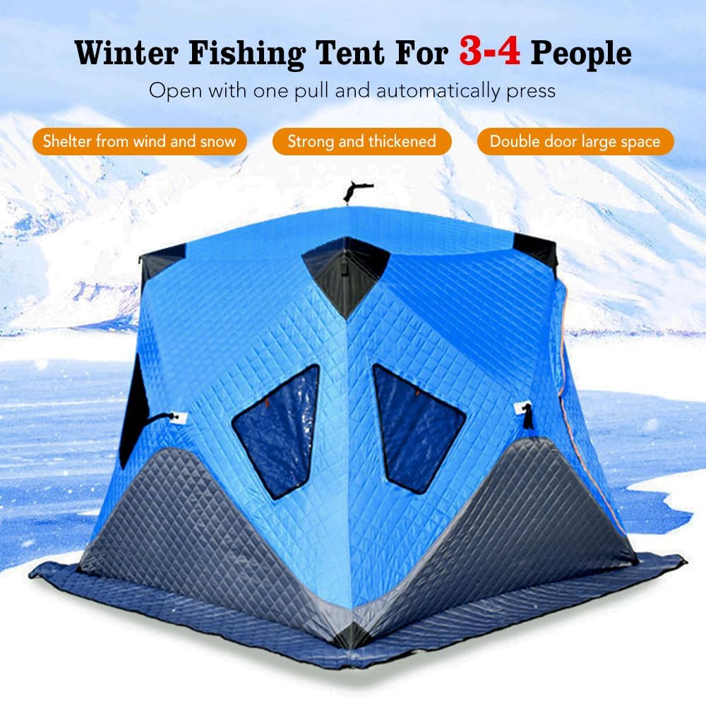 Tenda da pesca invernale per 3-4 persone, riparo per pesca sul ghiaccio, portatile, leggera, impermeabile, calda, tenda da campeggio per pescatori