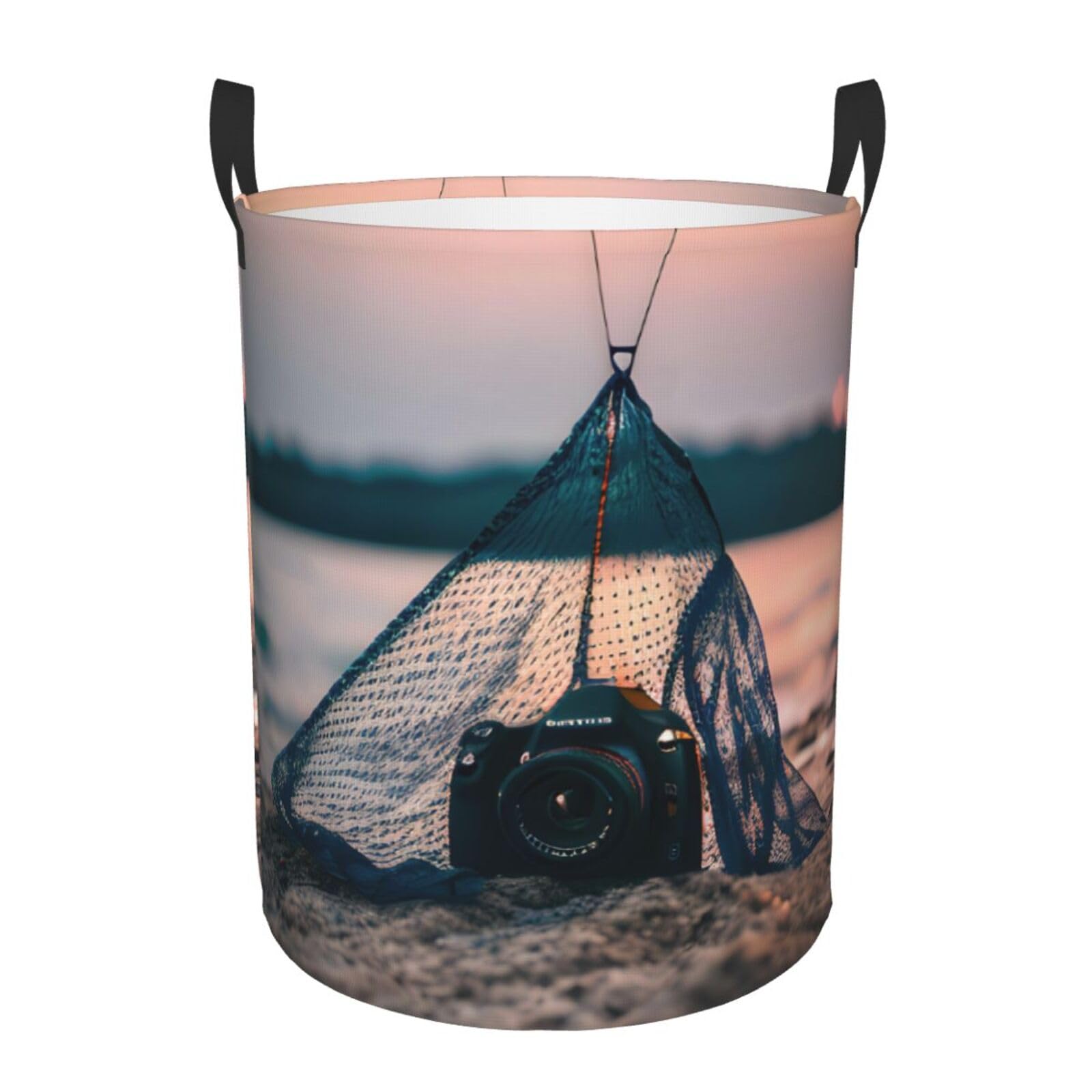 M Collapsible Round Starfish Fishing Nets Print Laundry Hamper