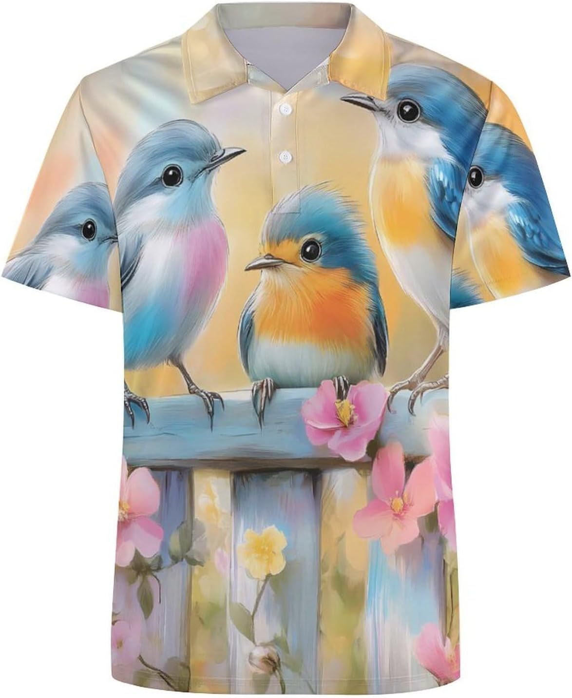 Blue Birds Womens Golf Polo Shirts Summer Short Sleeve Collared 3 Buttons T Shirt Activewear Tops