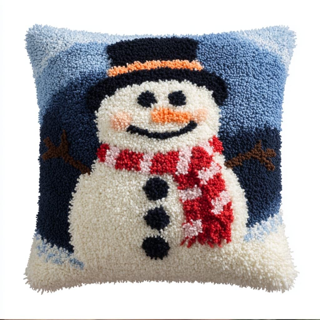 AxiangziK Latch Hook Pillow Kit for Adults,Snowman 17X17In Latch Hook Kit for Pillow Cover with Instruction for Beginner Cross Stitch Sofa Cushion Cover with Crochet Yarn for Beginners and Home Decor