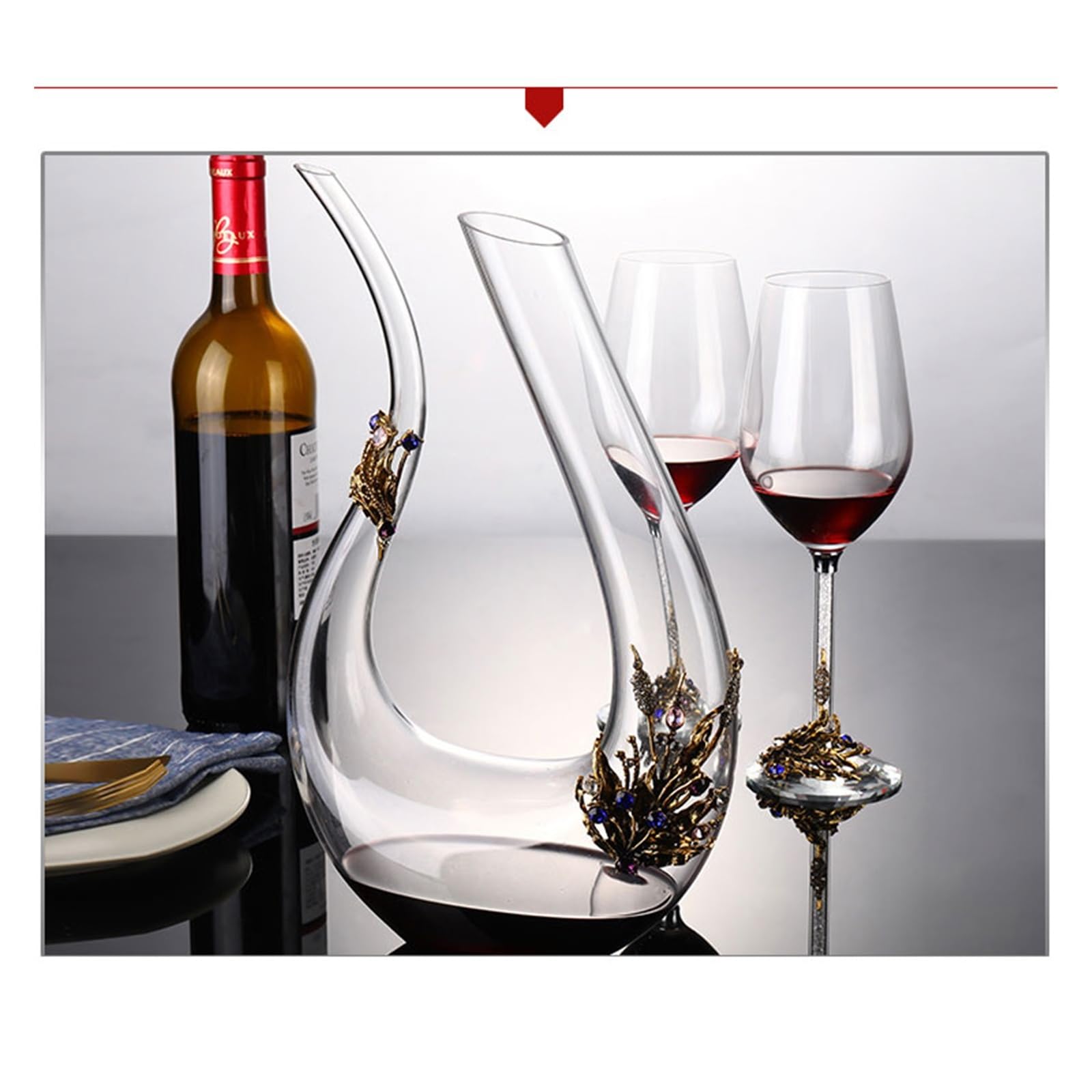 Caraffa decantatore vino Set di bicchieri da vino rosso in cristallo smaltato, calice for la casa, decanter for(Gold)