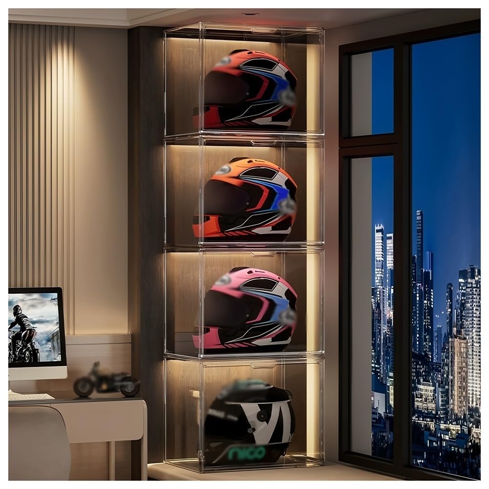 Zfmnoyev Estante para Casco De Motocicleta con Puerta Magnética, Vitrina Organizadora De Acrílico Transparente, Soporte Organizador De Sombreros De Pie para Tiendas Minoristas