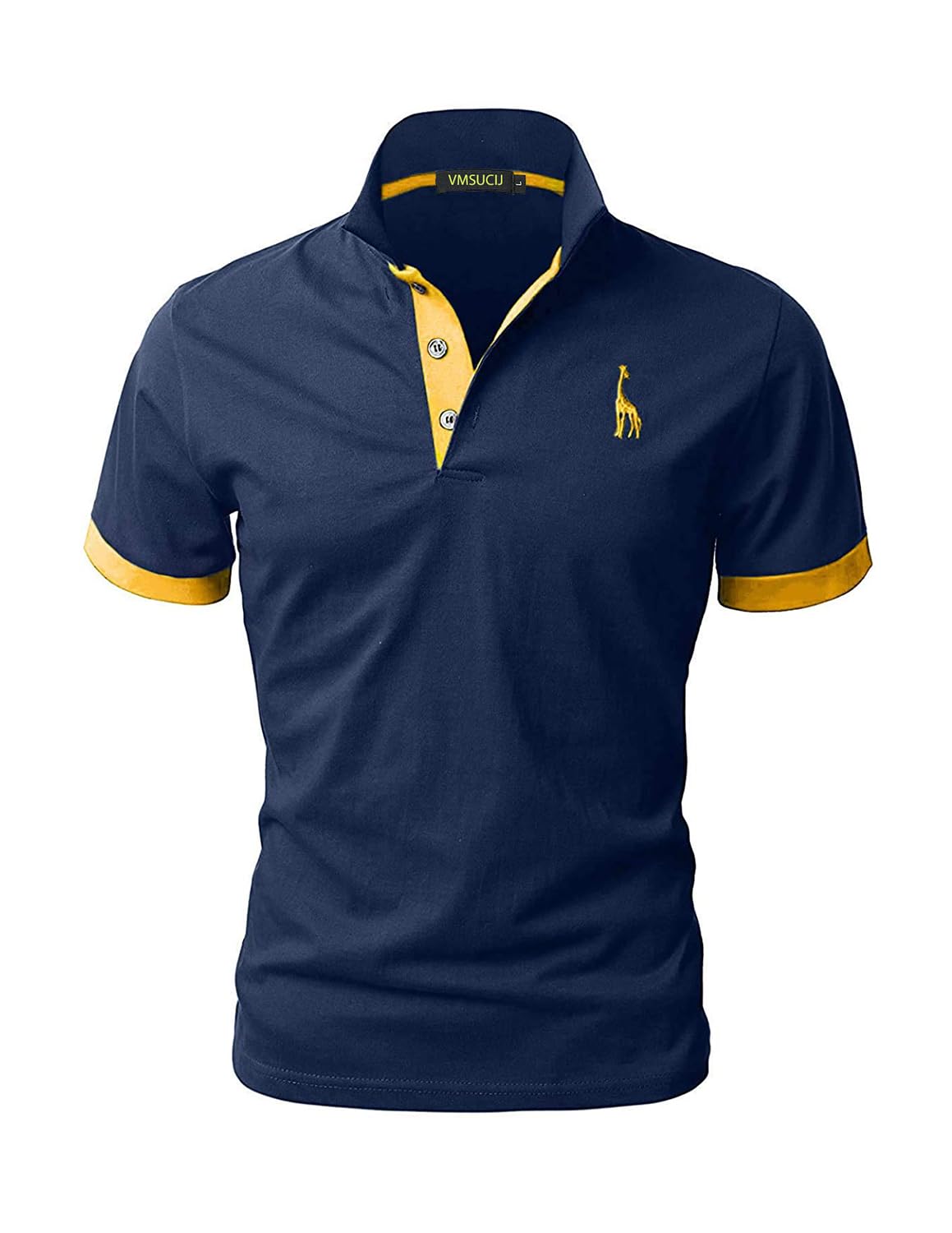 VMSUCIJ Polo Uomo Manica Corta in Cotone Giraffe Embroidery Classic Polo Neck Golf Shirt