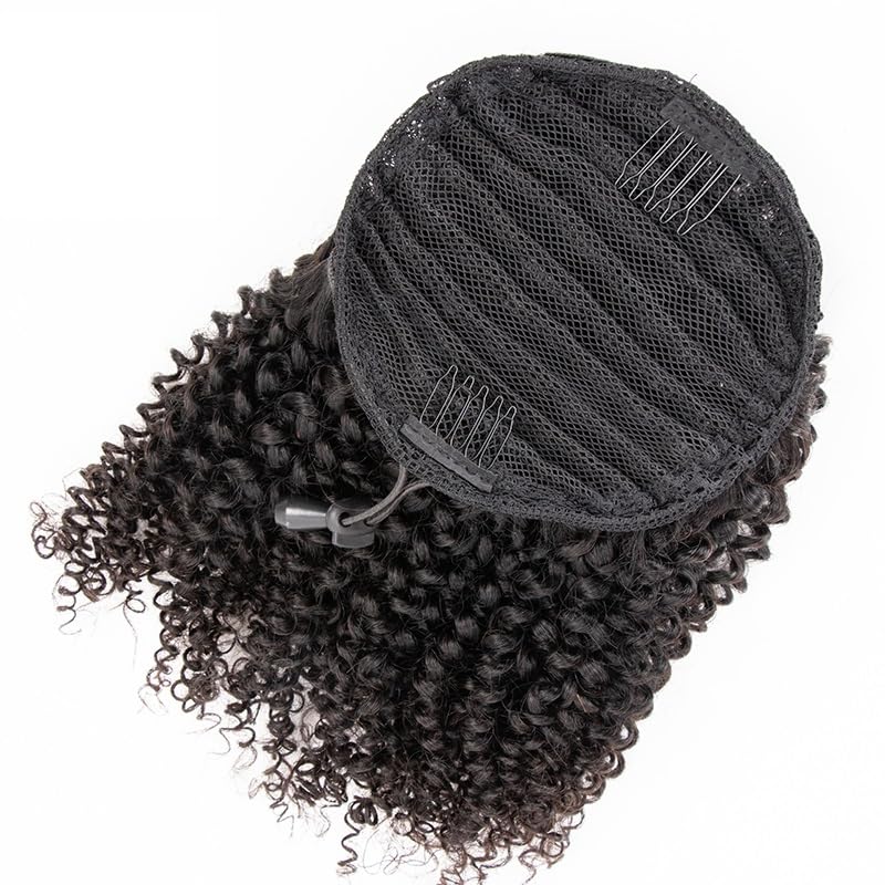 Miniatura 9 de Cola de caballo afro rizada con cordón, piezas de cabello humano natural para mujeres negras, niñas, niños, 10 pulgadas, color negro natural #1B