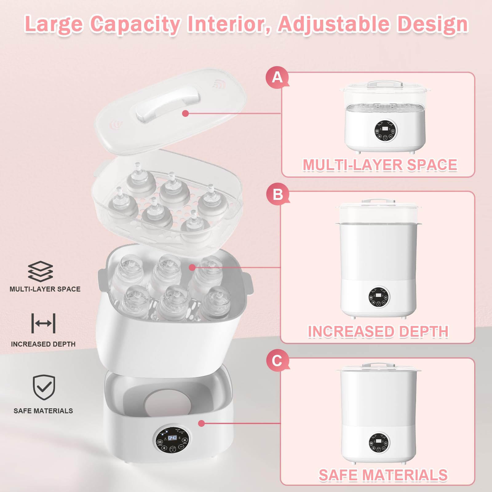 Chauffe-biberon intelligent pour nourrisson - Thermomètre constant - Pasteurisation efficace - Fonction de séchage rapide - Sans rouille - Chauffe-biberon combiné - Stérilisateur
