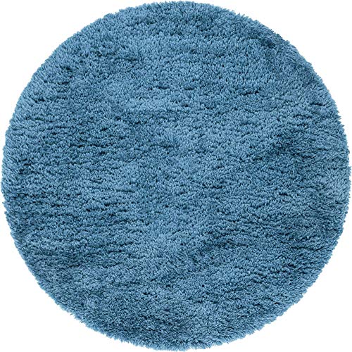Infinity Collection Solid Shag Round Rug by Rugs.com – Blue 3' Round High-Pile