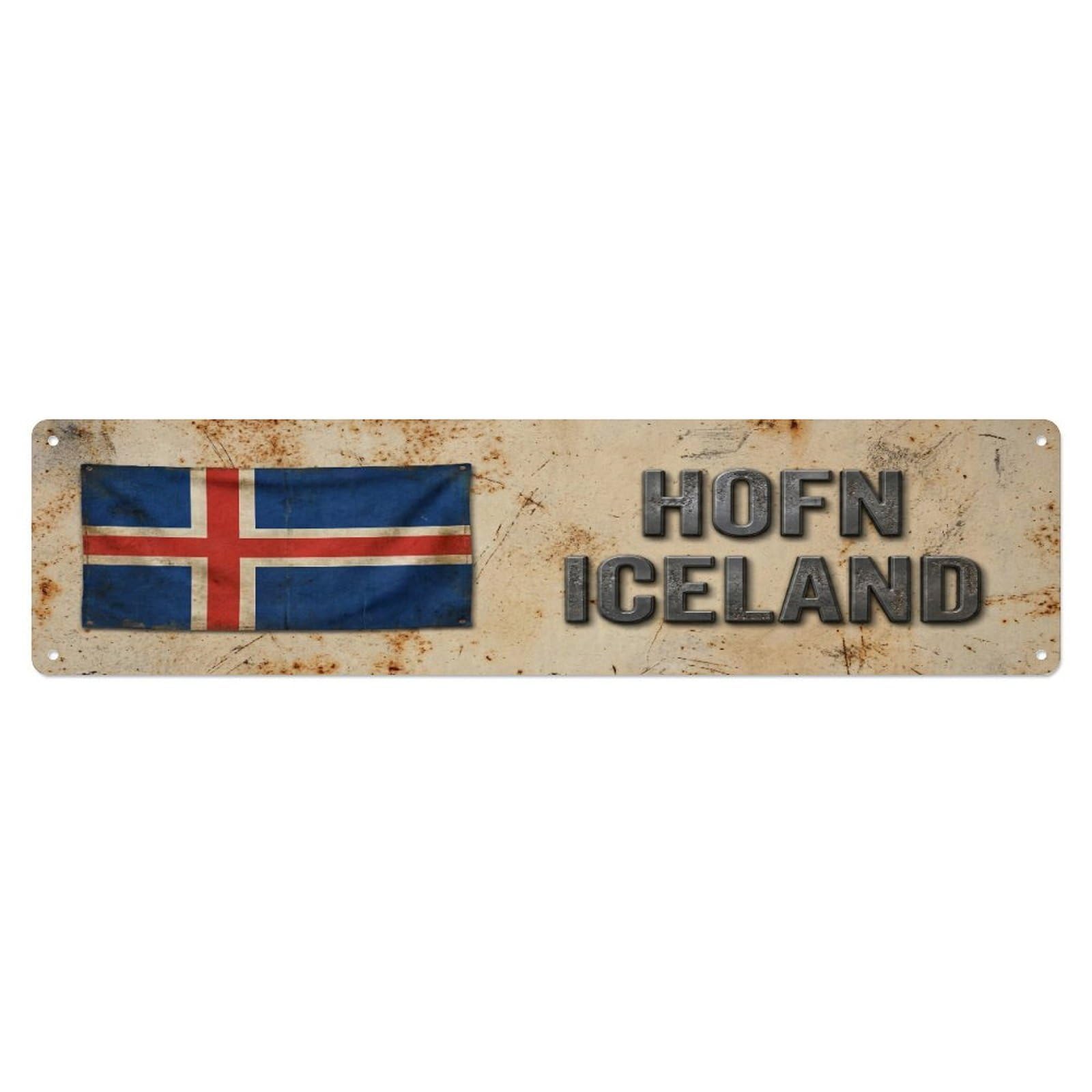 Metal Tin Sign Vintage Hofn Iceland Flag Decor Rustic Travel