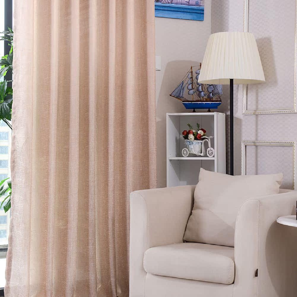 Linen Sheer Curtains Window Treatments Rod Pocket for Living Room Bedroom Modern Jacquard Cut Flower Plain Color (2 Panels, W 54 x L 63 inch, Purple)