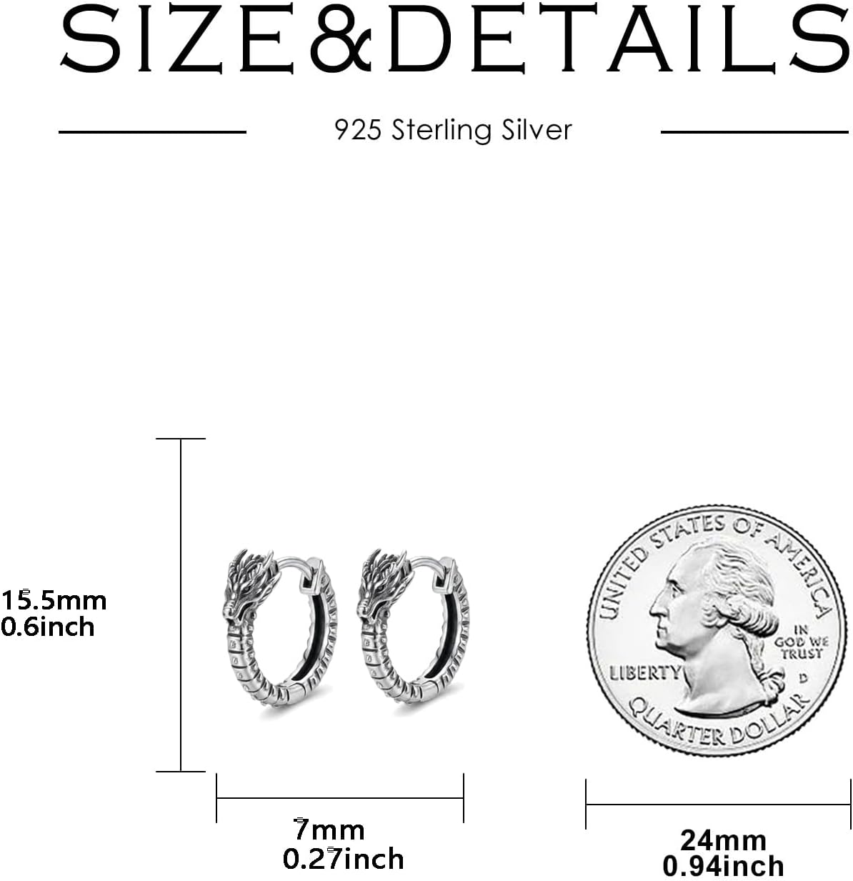 Dragon Earrings 925 Sterling Silver Dragon Hoop Earrings Punk Jewelry for Men Women