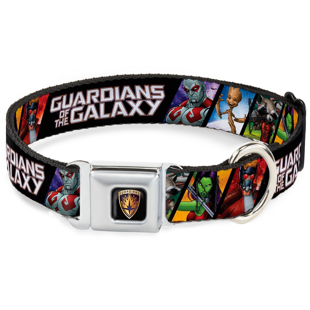 Buckle Down Seatbelt Buckle Dog Collar - GUARDIANS OF THE GALAXY 5-Character Pose Blocks - 1" Wide - Fits 9-15" Neck - Small