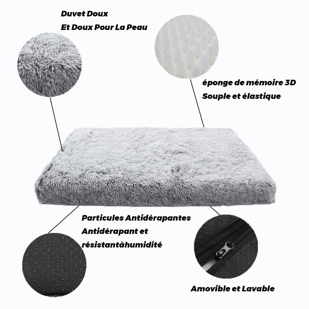 Yuly Matelas Orthopédique en Mousse à Mémoire de Forme pour Chien Dehoussable, Surface Douce et Chaude,Comfy Tapis Chien Grande Taille Lavable Apaisant,Tapis en Peluche ​pour Animaux De Compagnie
