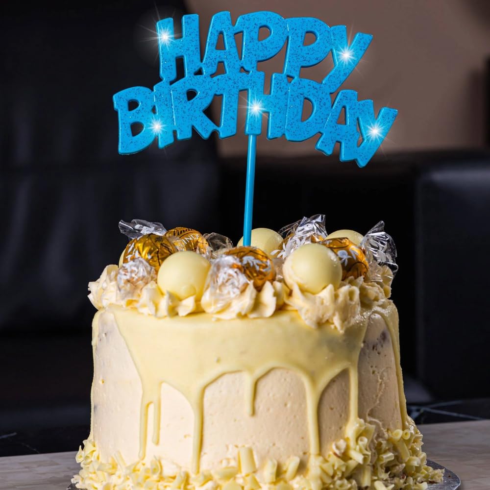 Unique Impreza 90878 - niebieska migająca dekoracja tortu Happy Birthday