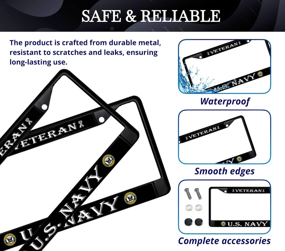Miniatura 4 de Marco para matrícula de automóvil, marco de acero inoxidable Standart Cars USA para la parte delantera y trasera, marco de matrícula de veterano de