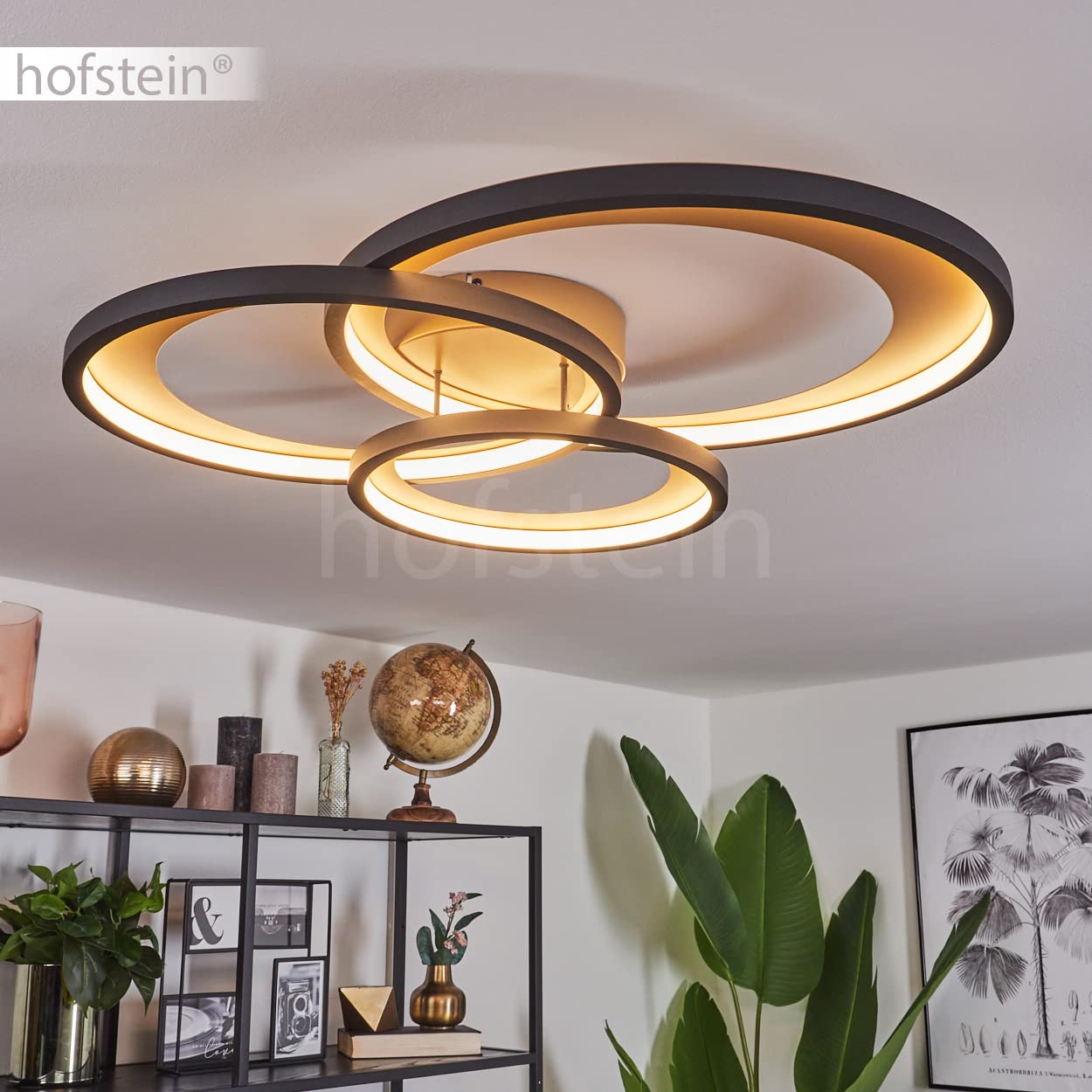 HOFSTEIN LED Deckenleuchte Baiyin, dimmbare Deckenlampe aus Metall/Kunststoff in Gold/Schwarz/Weiß, 4300 Lumen, 3000 Kelvin, 36 Watt (inkl.), dimmbar über herkömmlichen Lichtschalter