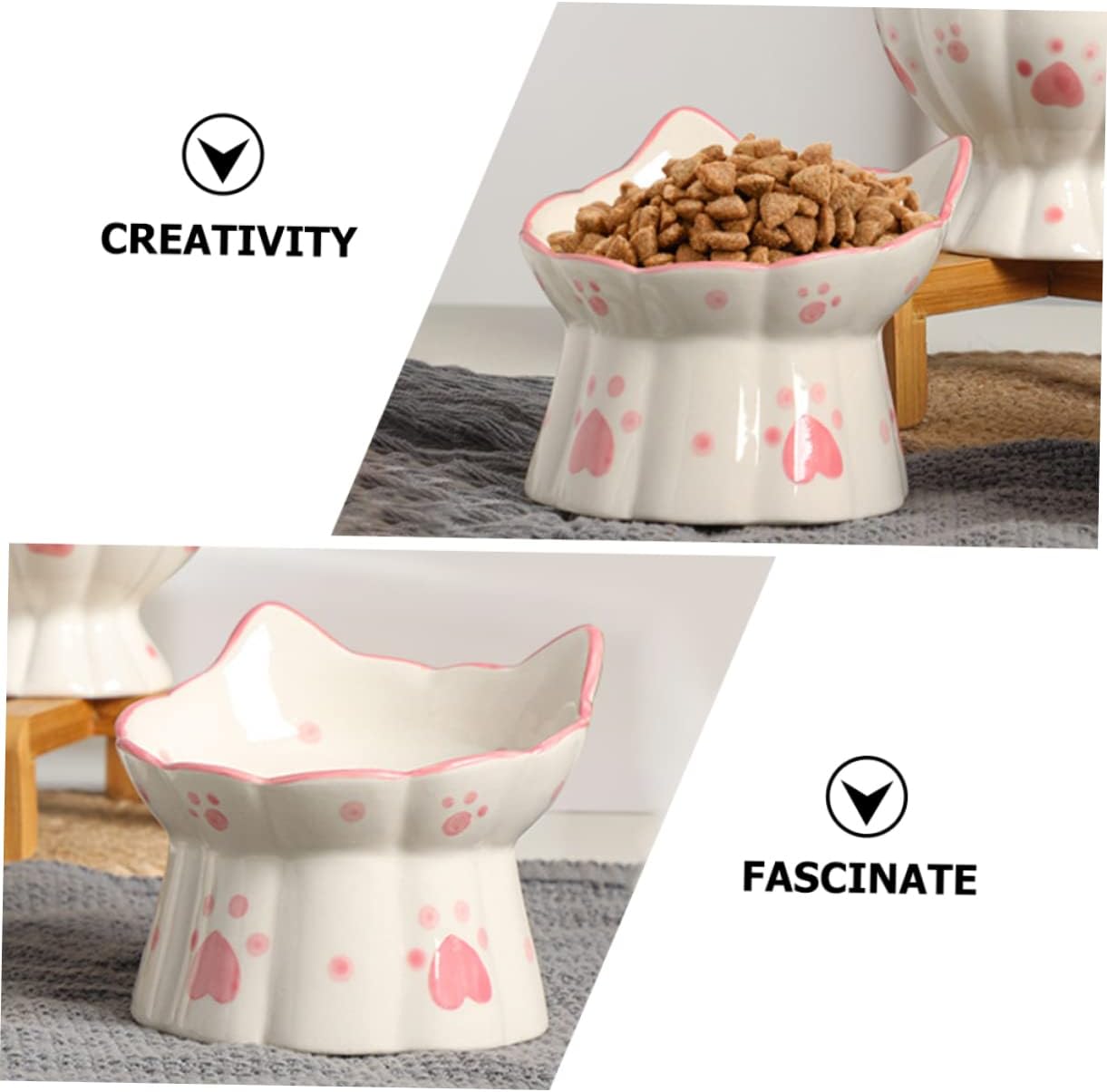 2pcs Elevated Cat Bowls with Stable Base Ceramic Pet Feeder for Food and Water Cute Cat Ear Design User Friendly Pet Supplies for Home