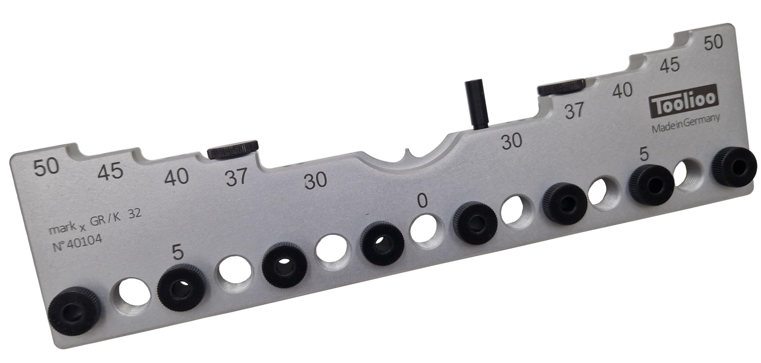 Calibro di foratura 32 mm di distanza | Stencil di precisione per fila di fori e gruppi di perforazione, diametro del foro 5 mm (0-224 mm) | Realizzato in alluminio | Made in Germany