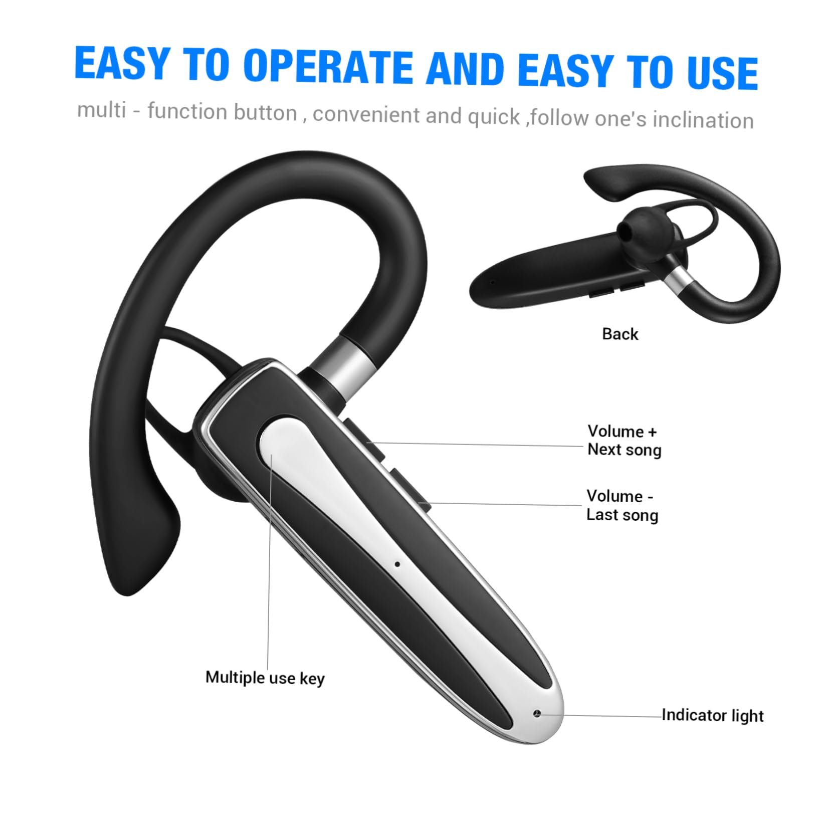 Mipcase Auricolari Wireless con Archetto per Festa Estiva, Connessione Wireless Singola con Stabilità Elevata, Batteria 140mah e Custodia di Ricarica, per Sport e Cellulare