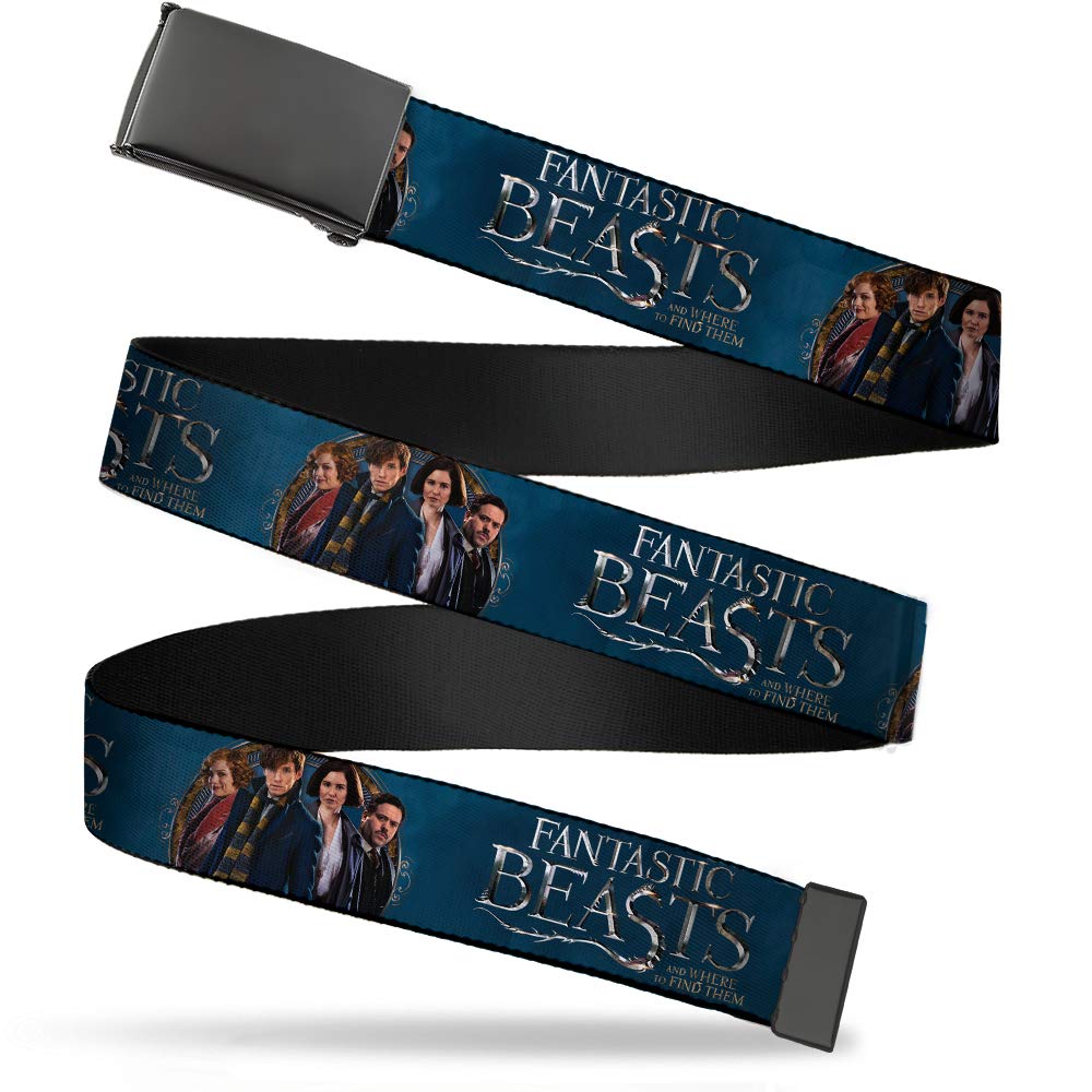 Belt Plain Clamp Buckle Fantastic Beasts 4 Character Pose Blues Silver Golds 1.25 Inch Wide Fits up to Size 42