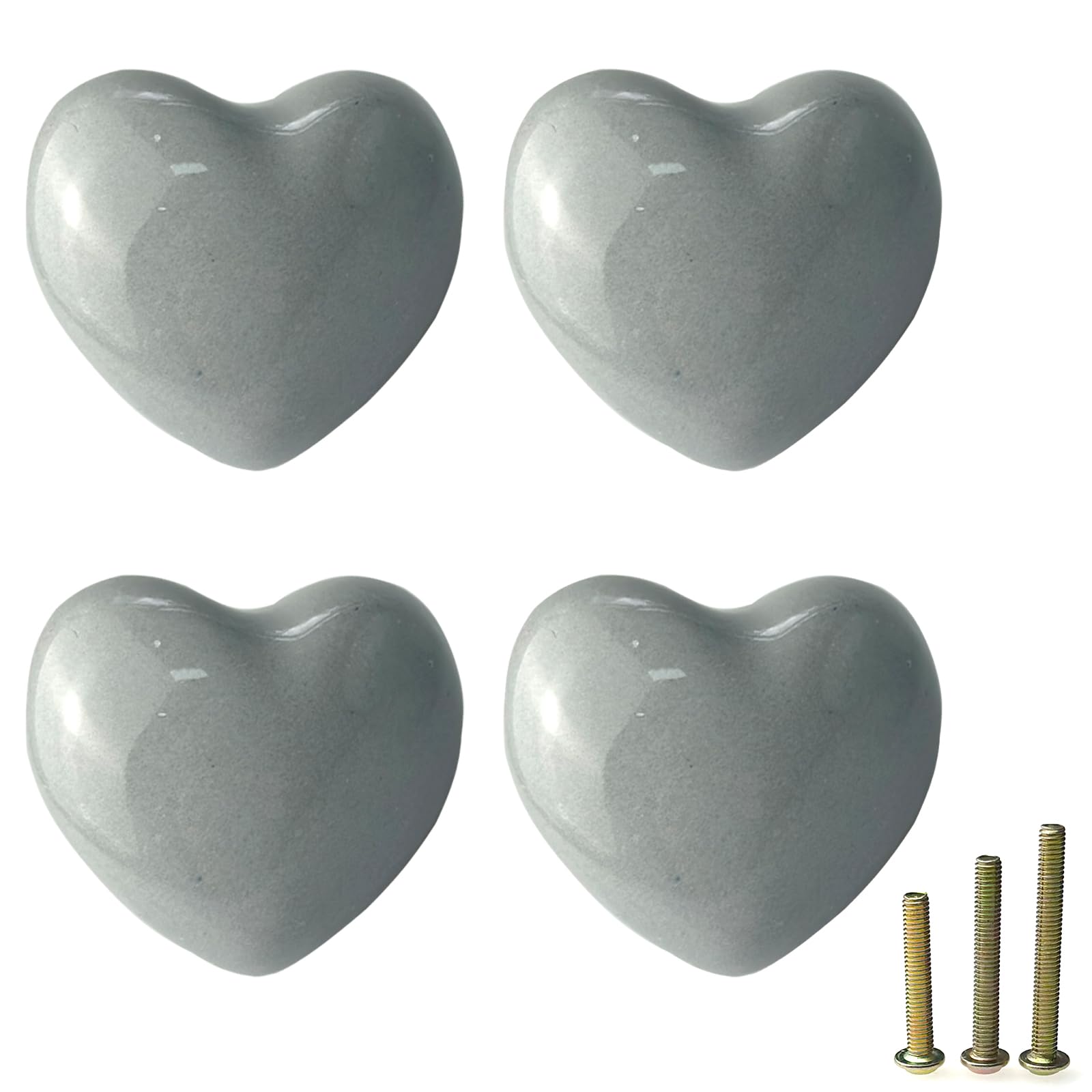 Mimhooy 4 Pack Gray Ceramic Drawer Knobs Decorative Cabinet Knobs, Heart Shaped Cupboard Knobs, Knobs for Cupboards & Draws