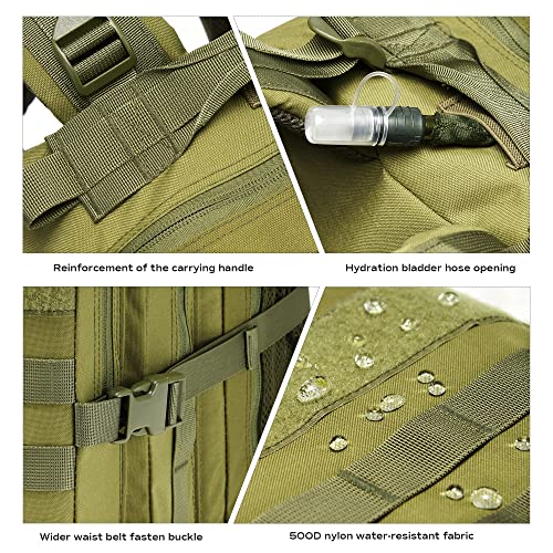Rpnb Large Capacity Military Tactical Backpack, Water-Resistant 3-Day Assault Pack, Lightweight 500D Nylon Hiking Travel Expandable Backpack,Olive Drab #TOP3