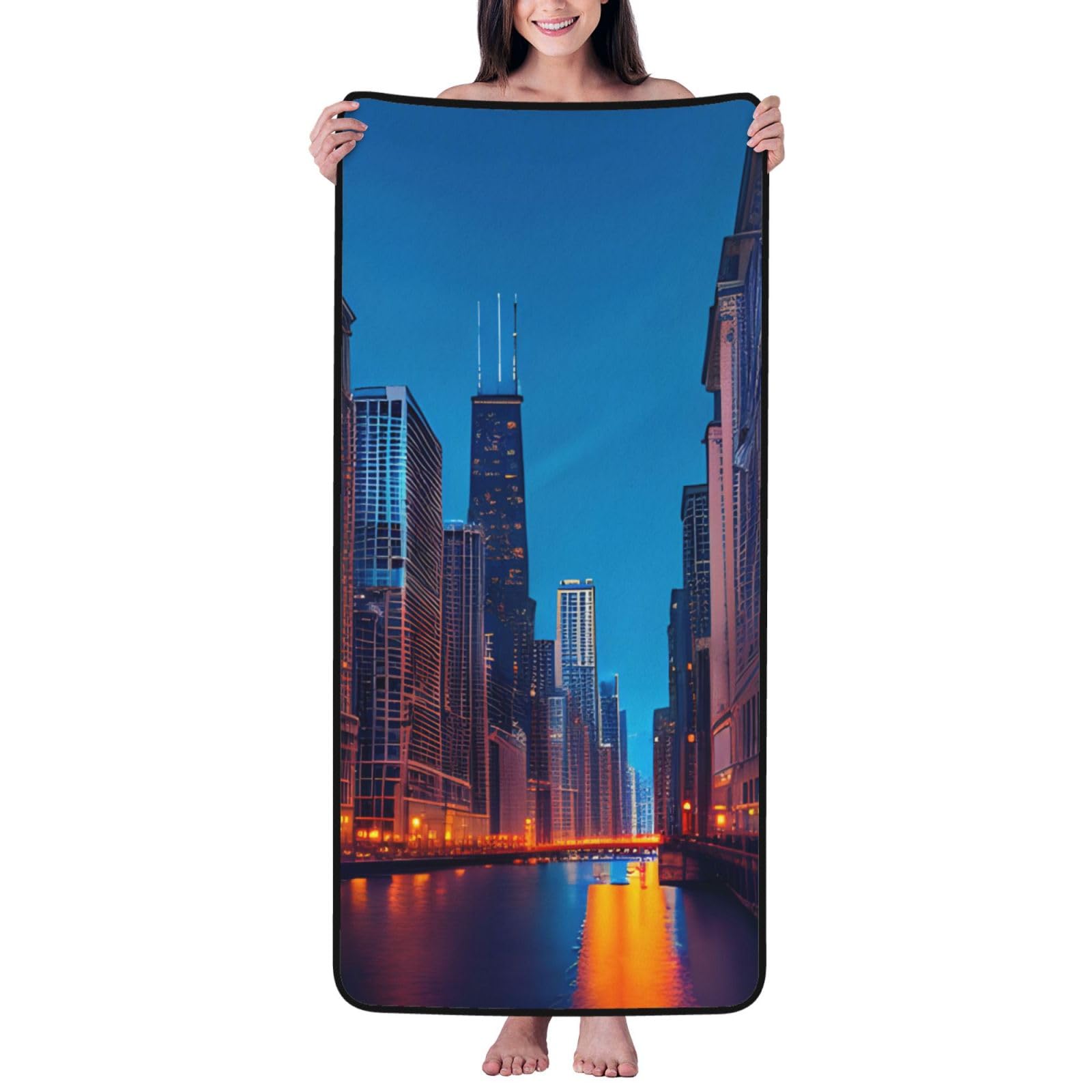 JBJGKHLP Chicago Night Print Women Men Couples Coral Velvet Bath Towel Ultra-Soft For Home Bathroom Travel