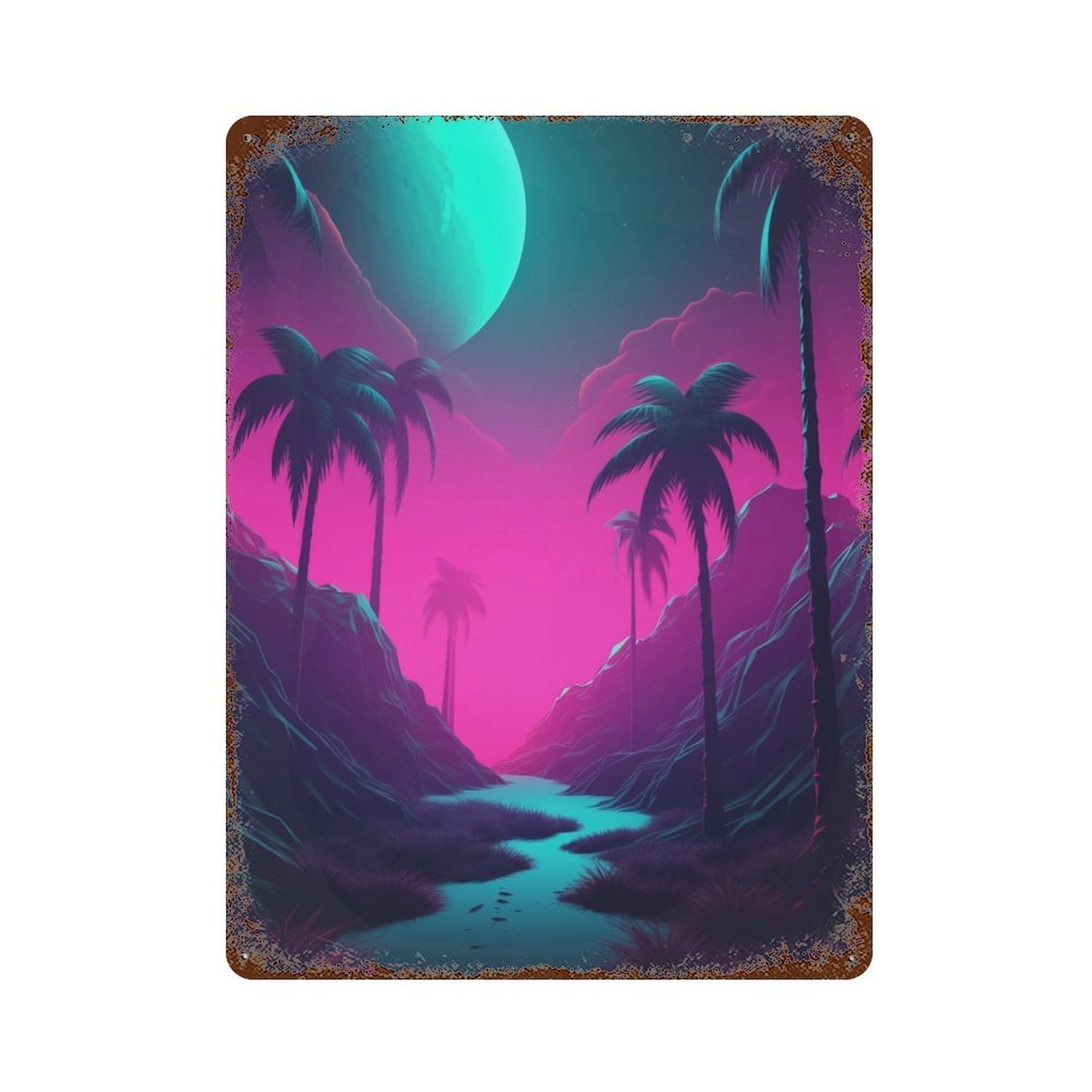 Distressed Metal Wall Sign with Intense Synthwave Dreams Design 15.7"x11.8", for Living Room, Hallway And Home Decor, Vintage Wall Decor