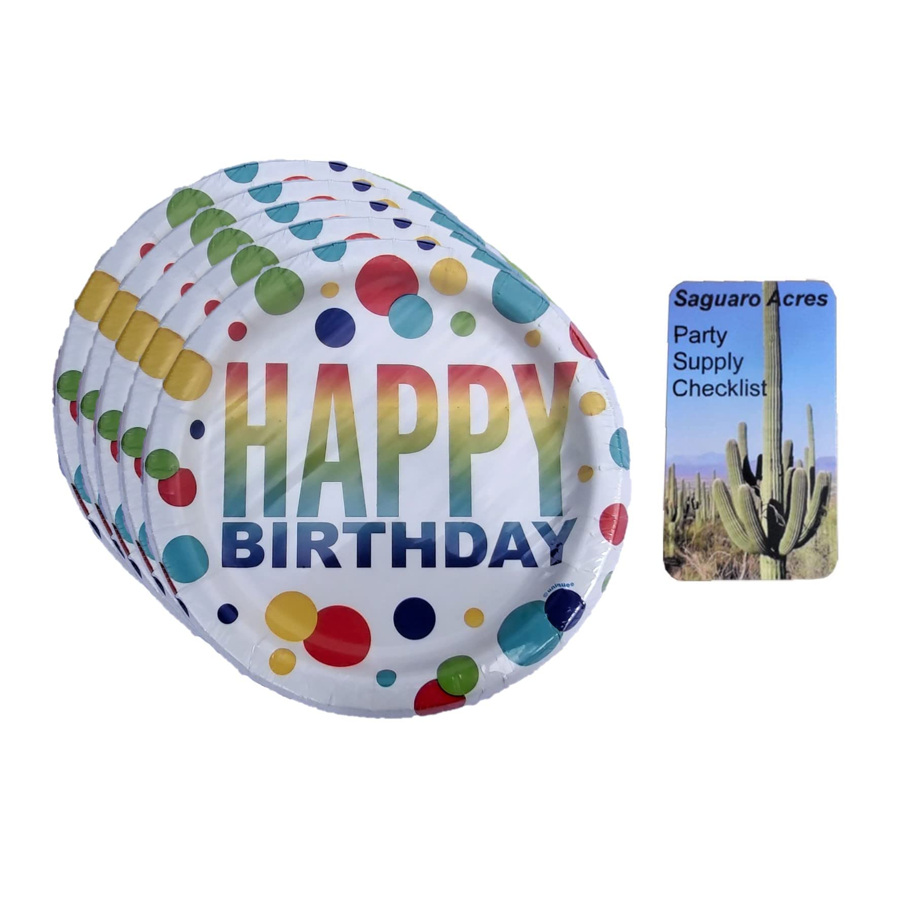 Happy Birthday Plates Colorful Rainbow Spots Dessert Plates Party Supplies Includes 24 7
