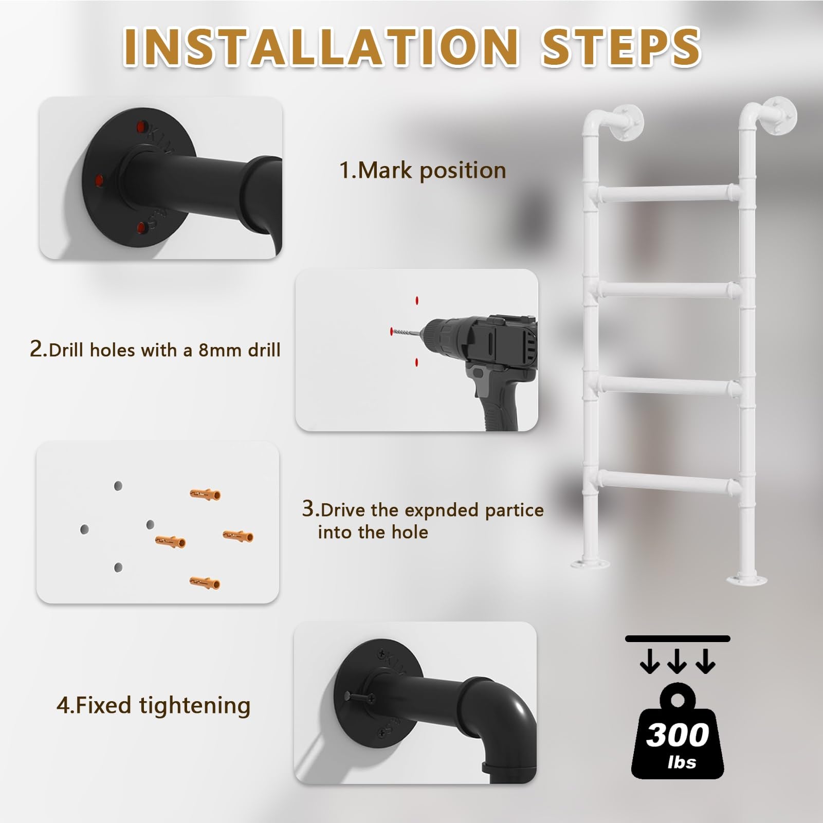 Escalera de Pared Universal de Metal Resistente para literas de autocaravanas, Escalera de Escape y Salida de Incendios de 300 cm/118 Pulgadas, Segura para altillos, Camiones y Barcos, Color