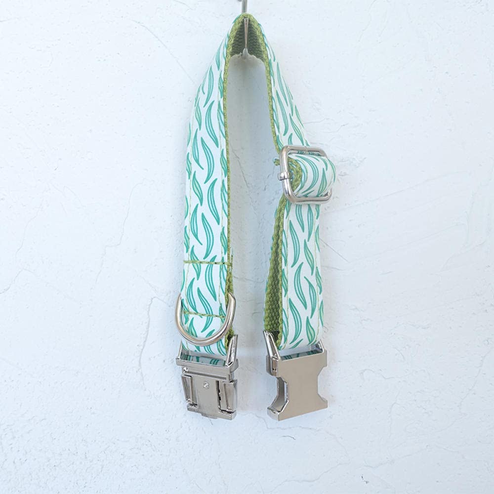 Collier de Chien réglable personnalisé Durable en Nylon gravé ID nom Vert Feuilles flottantes Collier de Chien avec-Collier_Leash_Set_M