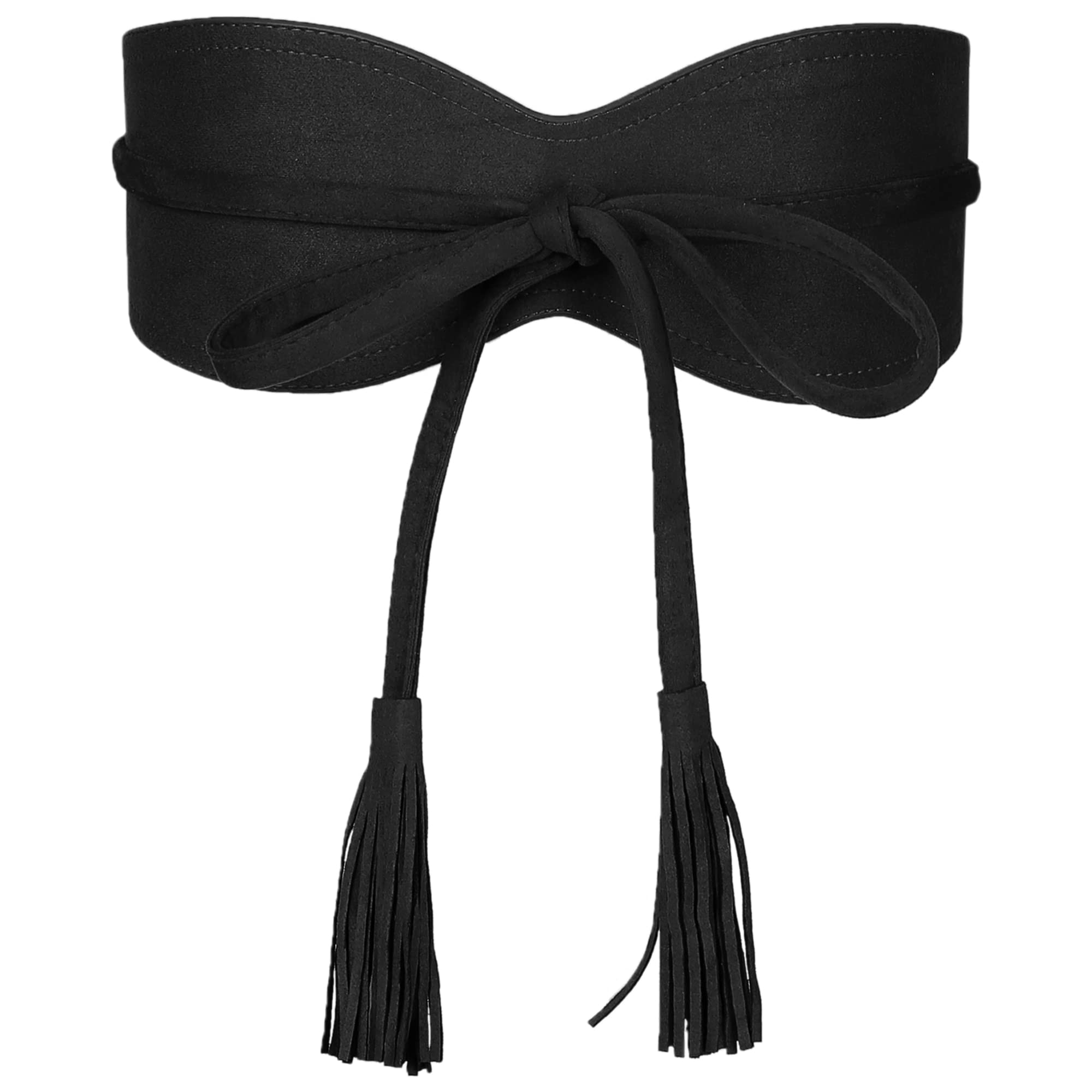 Elerevyo Womens Faux Suede Tassel Belt, Vintage Bow Tie Corset Cinch Obi Belts Waistband for Dress Black 65-106cm/25.59-41.73"