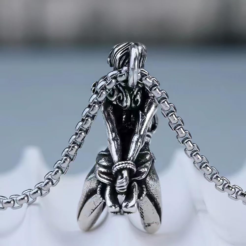 Collar con colgante de diosa sufrida chapado en plata para hombres, dije de diosa con cadena de perlas vintage, amuleto de declaración religiosa, Cobre, No es una piedra preciosa 3