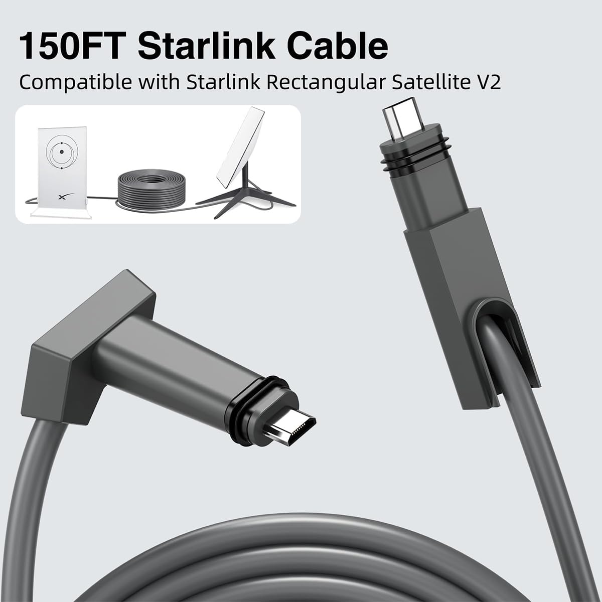 Câble Starlink 33FT/10M Câble pour câble de Remplacement Satellite rectangulaire Starlink V2 Étanche Prend en Charge Le Transfert de données 1200 Mbps