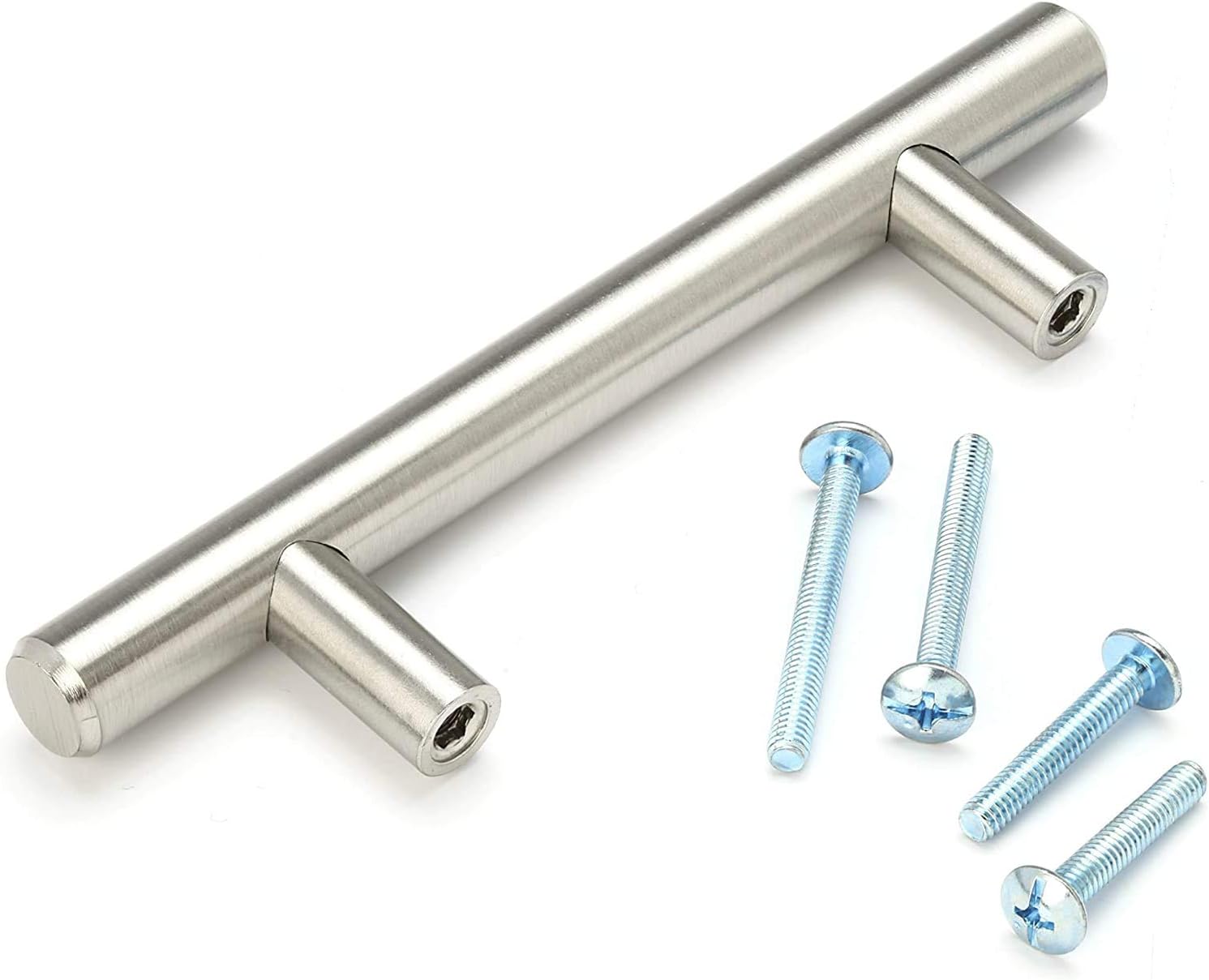 30 Pack | 6" Solid Brushed Nickel T Bar Cabinet Pulls: 3-3/4 inch Hole Center (96mm 3.75") Euro Style Stainless Steel Kitchen Cabinet Hardware Drawer Handles
