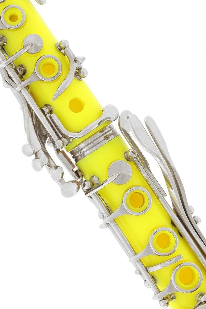 Lazarro 150-YL-L B-Flat Bb Clarinet Yellow-Silver Keys with Case, 11 Reeds, Care Kit and Many Extras