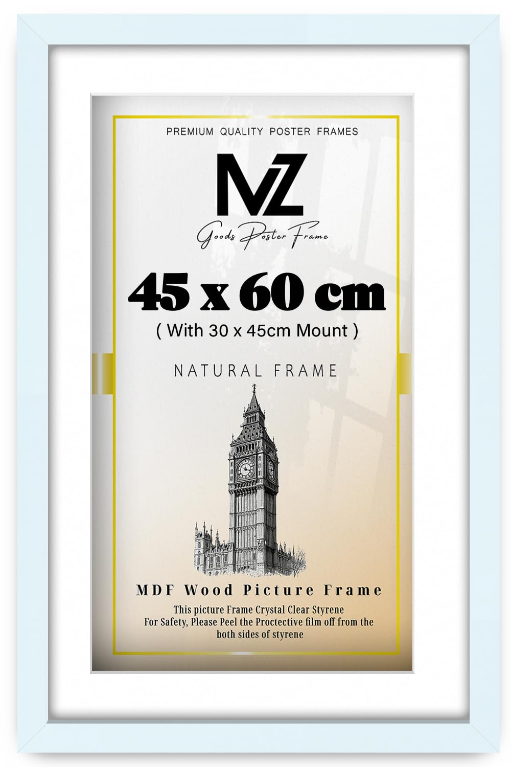 MZ GOODS | MDF Contemporary Certificate Frame (45 x 60 cm) With (17.71 x 11.81 Inch) White Mount Engineered Wood | 18 Inch x 24 Inch Art Print, Poster, Classic Frame [ White ]