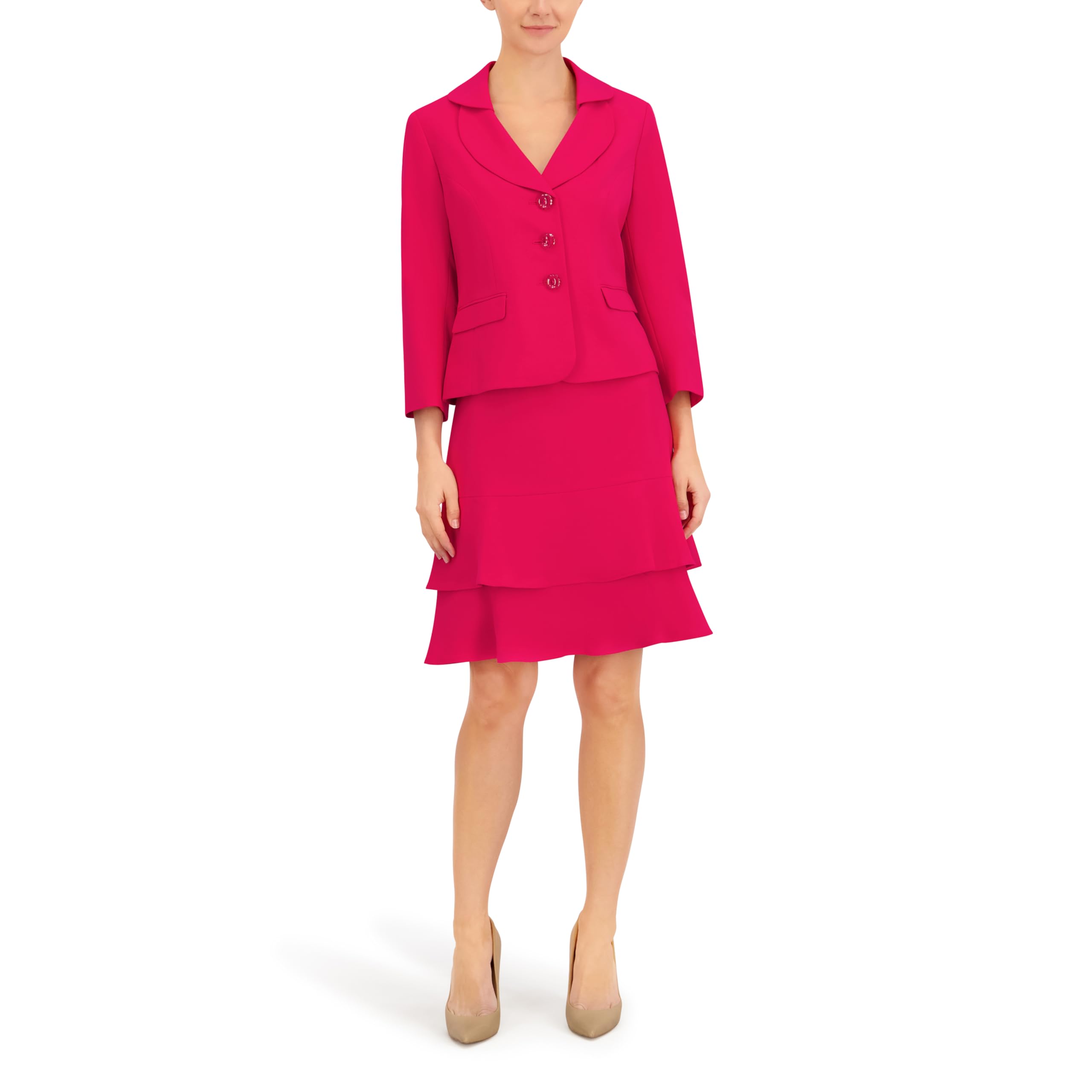 Le Suit Womens Petite Shawl Collar Blazer Sheath Dress 2pc Set Dark Azalea