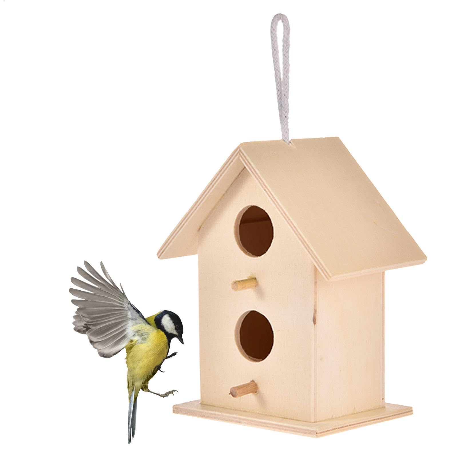 Wooden Bird House, Garden Hanging Birdhouse For Outdoor, Weather-resistant Hanging Bird Nest Box, Birds Houses Outdoors, Natural Bird Box, Wooden Birds Nesting Box, Garden Birdhouse For Patio