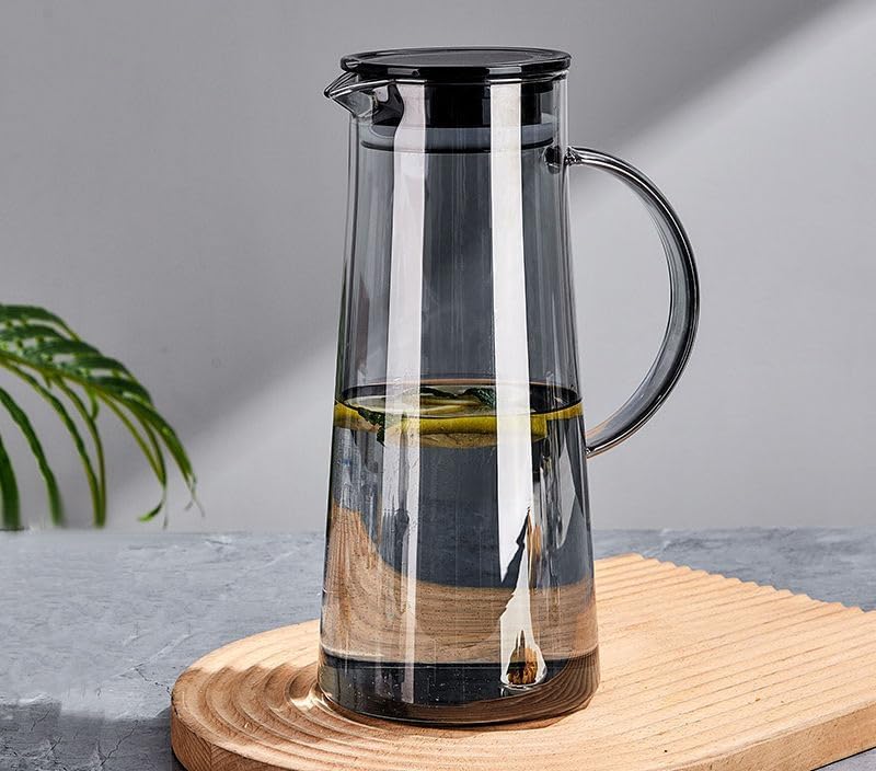 Image of Premium Water and Juice Black Glass & Borosilicate Glass Jug Set Combo [6 Piece Glass 300ML & 1 Piece Jug 1.8 Liter] Transparent Pitcher Set For Dining Table,Home & Restaurant,Party (MTS - 05)