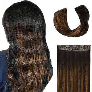 Winsky Hair Extensions Real Human Hair - One Piece Brown Balayage Remy Hair Extensions Clip on 70gram for Women (14inch, 2T6P2)