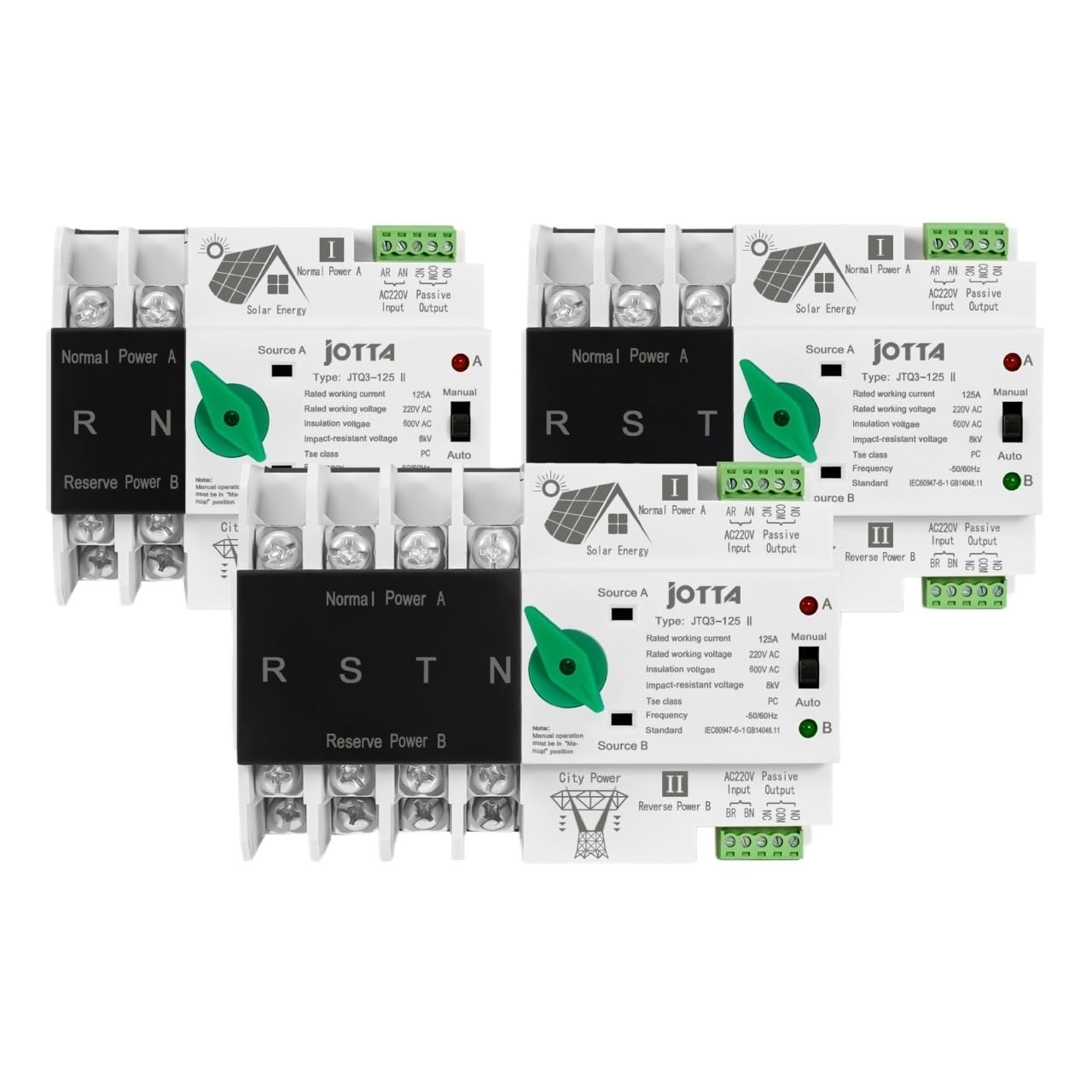 Commutatore di trasferimento automatico ATS tipo PC PV for inverter fotovoltaico solare 2P 3P 4P 125A montaggio su guida Din (Size : 4P, Color : 125A)