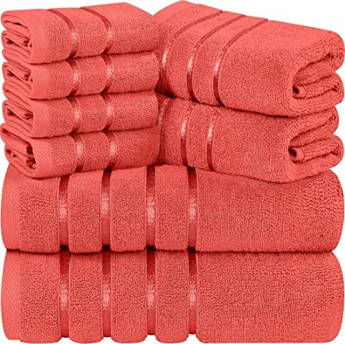 Utopia Towels - Cool Grey Towel Set 8 - Piece, Viscose Stripe Towels - Ring Spun Cotton - Highly Absorbent Towels (Pack of 8)