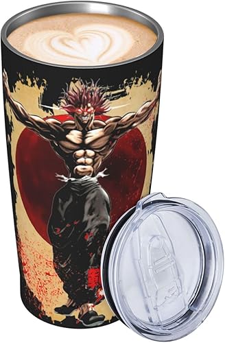 Miniatura 3 de RedVos Anime Baki The Grappler Band Taza de acero inoxidable con tapa y pajita, taza de café a la moda para adultos, 20 onzas