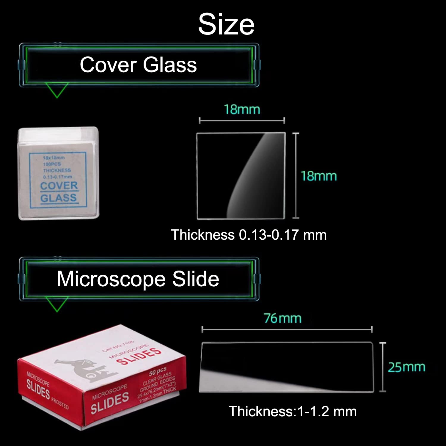 50 Pezzi Vetrini Microscopio con Bordo Molato 76x25mm e 100 Pezzi Vetrini Coprioggetto Pre-Puliti 18x18mm per L'educazione Scientifica di Base