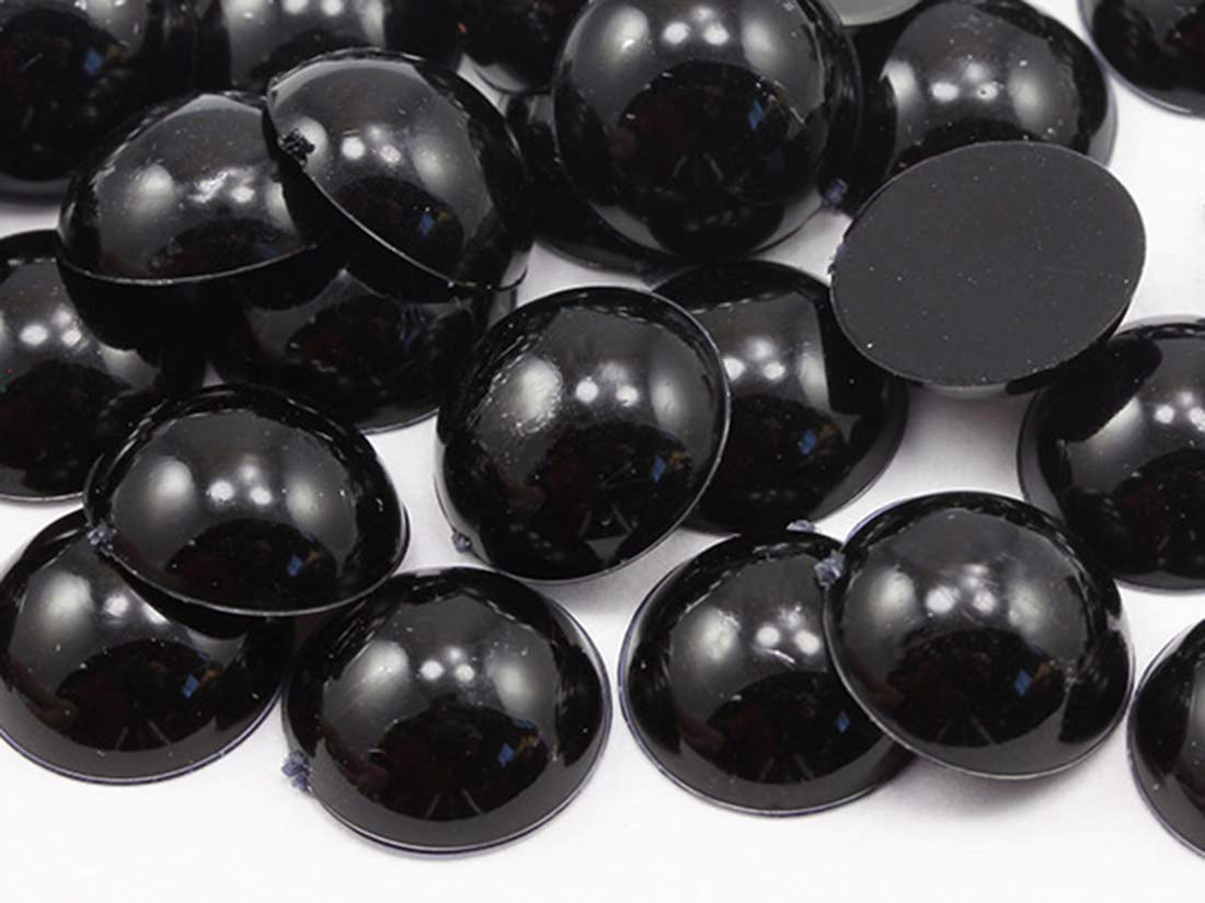 Allstarco 11mm Jet Black .JT Flat Back Acrylic Round Cabochons Plastic Pearl Gems For Jewelry Making Costume Making Cosplay Jewels Embelishments - 50 Pieces