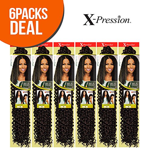 Outre Synthetic Hair Crochet Braids X-Pression Braid Kinky Curl 24" (6-Pack, 1B)