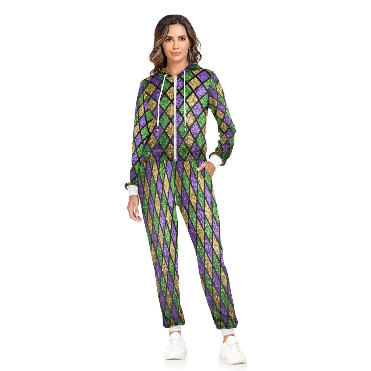 Conjunto deportivo de 2 piezas para mujer, color verde brillante, manga larga, diseño geométrico