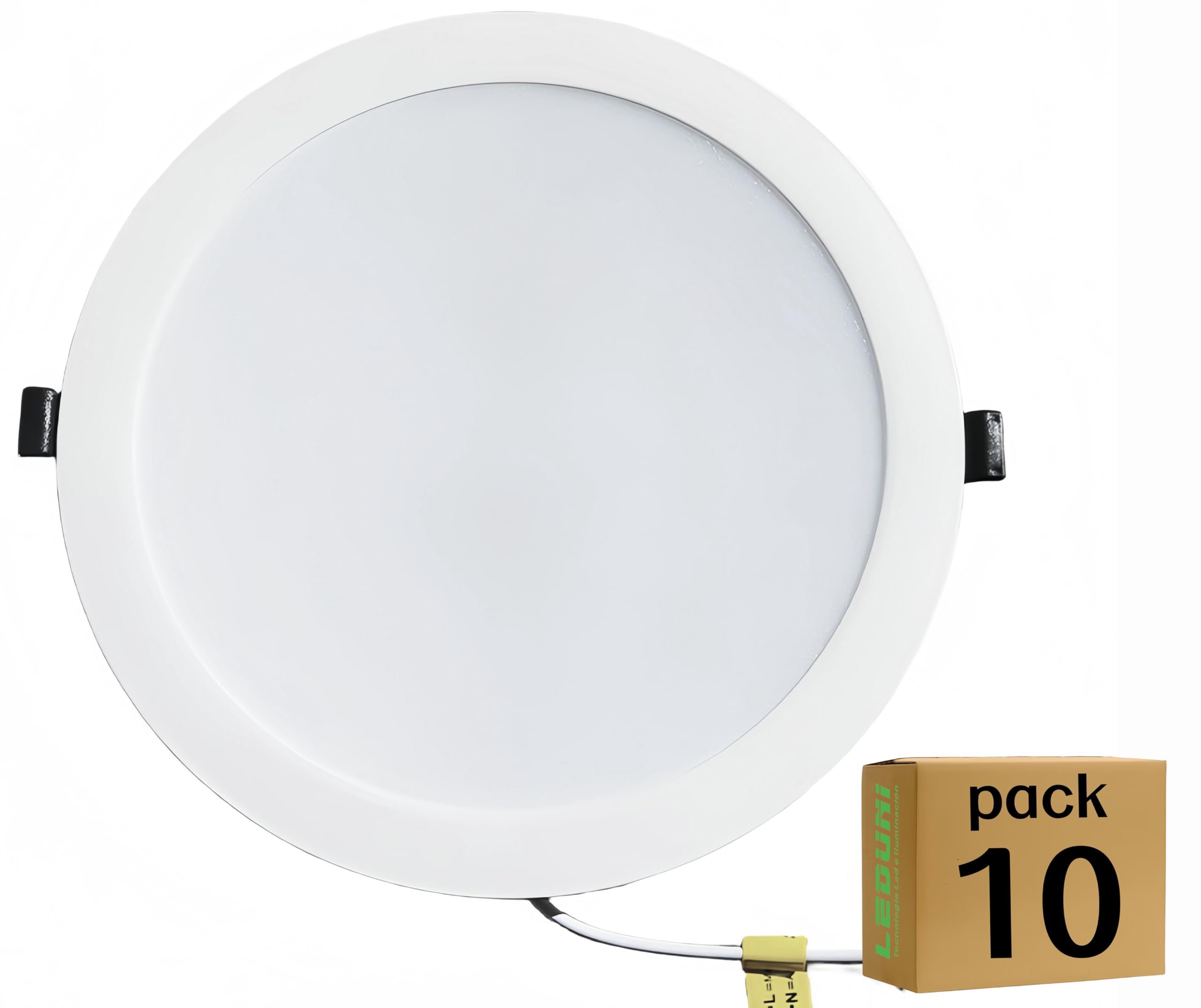 LEDUNI ® Pack 2X Downlight Panel LED Redondo 24W 2400LM IP40 OPAL Aluminio 220 * 30Hmm Dimension de corte 185mm (Pack 10, Luz Fria 6000K)