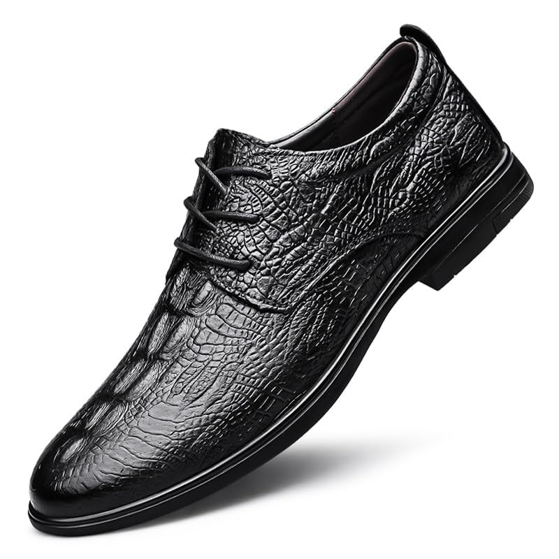 YZABEL Men's Leather Lace Up Platform Block Heel Pointed Toe Glossy Carving Large Size Leather Shoes Round Toe Slip-On Solid Handmade Dress Shoes for Men
