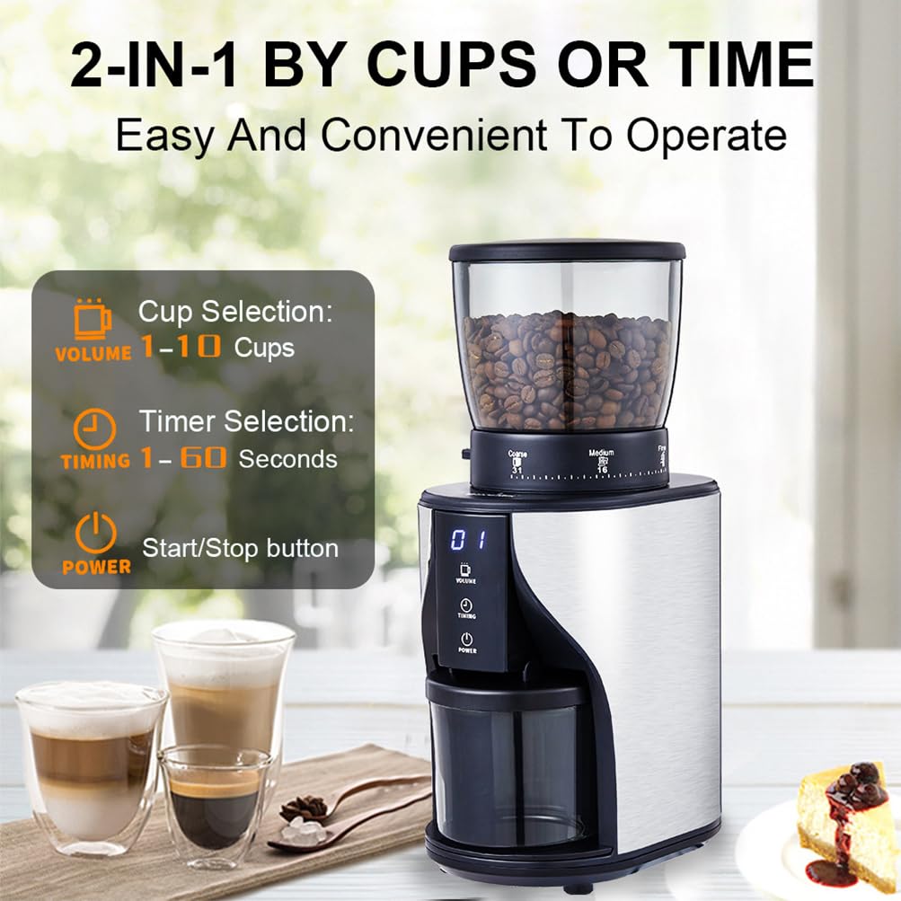 Molinillo de café eléctrico fresas cónicas, pantalla táctil grande 275 g, con 31 ajustes molienda, molinillo automático un solo botón, for goteo, moca y a mano